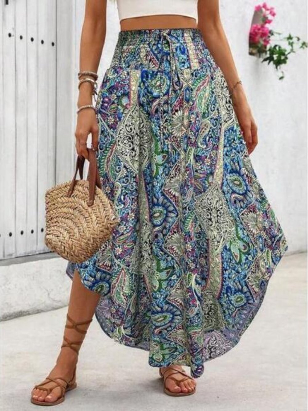 Breezaya Women's All-Over Print Front Tie Waist A-Line Skirt, Allover Print Rand